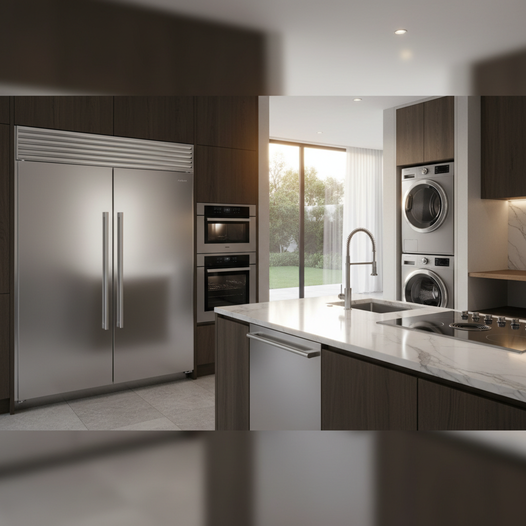 Premium Miele appliance lineup in a luxury home